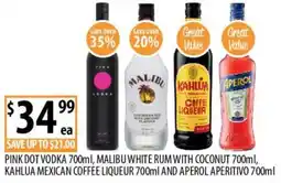 Supabarn Pink dot vodka, malibu white rum with coconut, kahlua mexican coffee liqueur and aperol aperitivo offer