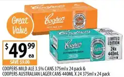 Supabarn Coopers mild ale 3.5% cans & coopers australian lager cans offer