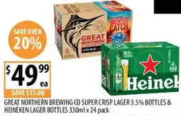 Supabarn Great northern brewing co super crisp lager 3.5% bottles & heineken lager bottles offer