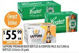 Supabarn Sapporo premium beer bottles & coopers pale ale cans & bottles offer