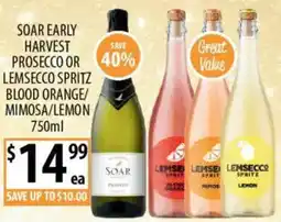 Supabarn Soar early harvest prosecco or lemsecco spritz blood orange/ mimosa/lemon offer