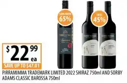 Supabarn Pirramimma trademark limited 2022 shiraz and sorby adams classic barossa offer