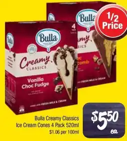 Farmer Jack's Bulla Creamy Classics Ice Cream Cones offer