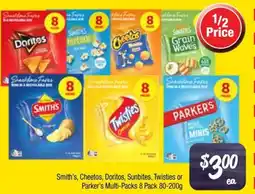 Farmer Jack's Smith's, Cheetos, Doritos, Sunbites, Twisties or Parker's Multi-Packs offer
