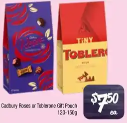 Farmer Jack's Cadbury Roses or Toblerone Gift Pouch offer