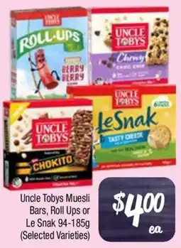 Farmer Jack's Uncle Tobys Muesli Bars, Roll Ups or Le Snak offer