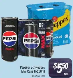 Farmer Jack's Pepsi or Schweppes Mini Cans offer