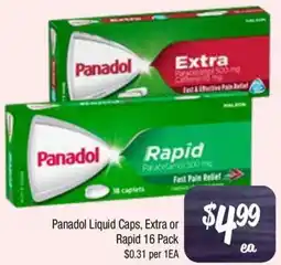 Farmer Jack's Panadol Liquid Caps, Extra or Rapid offer