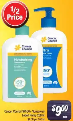 Farmer Jack's Cancer Council SPF50+ Sunscreen Lotion Pump offer