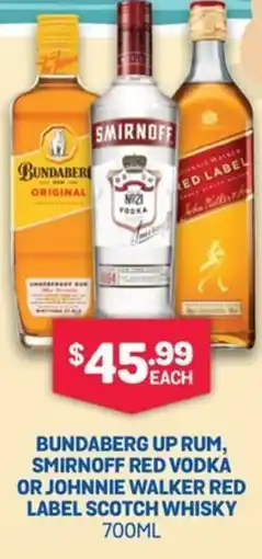 SipnSave Bundaberg up rum, smirnoff red vodka or johnnie walker red label scotch whisky offer