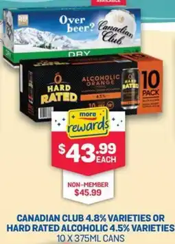SipnSave Canadian club 4.8% varieties or hard rated alcoholic 4.5% offer