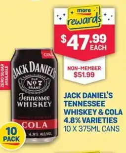 SipnSave Jack daniel's tennessee whiskey & cola 4.8% offer