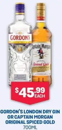 SipnSave Gordon's london dry gin or captain morgan original spiced gold offer