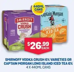 SipnSave Smirnoff vodka crush 6% varieties or captain morgan long island iced tea 6% offer