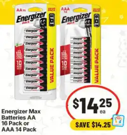 IGA Energizer Max Batteries AA or AAA offer