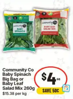 IGA Community Co Baby Spinach Big Bag or Baby Leaf Salad Mix offer