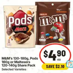 IGA M&M's , Pods or Maltesers Share Pack offer
