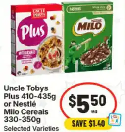 IGA Uncle Tobys Plus or Nestlé Milo Cereals offer