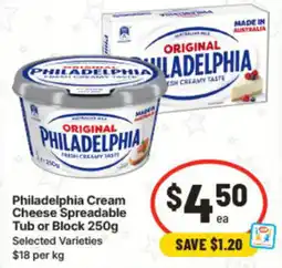 IGA Philadelphia Cream Cheese Spreadable Tub or Block offer