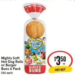 IGA Mighty soft hot dog rolls win or burger buns 6 pack offer