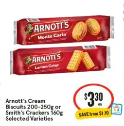 IGA Arnott's Cream Biscuits or Smith's Crackers 160g offer
