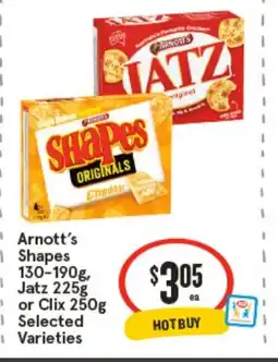 IGA Arnott's Shapes Jatz 225g or Clix 250g offer