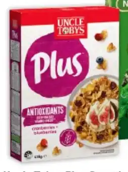 IGA Uncle Tobys Plus Cereal 410-435g offer