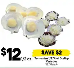 Drakes 11/2 dz tasmanian 1/2 shell scallop offer