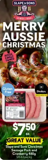 Drakes Slape and sons christmas sausage pork and cranberry offer