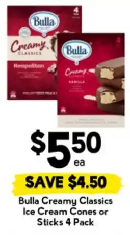 Drakes Bulla creamy classics ice cream cones or sticks 4 pack offer