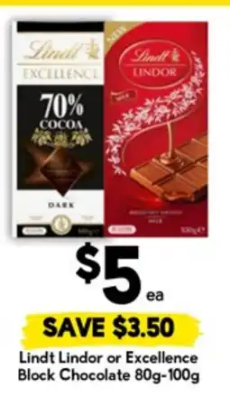 Drakes Lindt lindor or excellence block chocolate offer