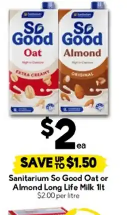 Drakes Sanitarium so good oat or almond long life milk offer