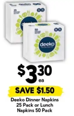 Drakes Deeko Dinner Napkins 25 Pack or Lunch Napkins offer