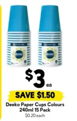 Drakes Deeko paper cups colours offer