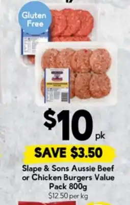 Drakes Slape & sons aussie beef or chicken burgers value pack 800g offer