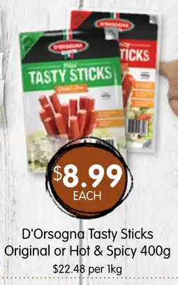 Spudshed D'Orsogna Tasty Sticks Original or Hot & Spicy 400g offer