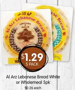 Spudshed Al Arz Lebanese Bread White or Wholemeal offer
