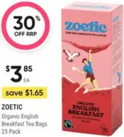 Healthy Life Zoetic Organic English Breakfast Tea Bags offer