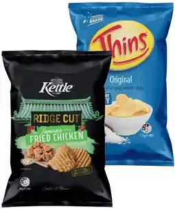 IGA Kettle Ridge Cut Potato Chips 165g or Thins Chips 150‑175g Selected Varieties offer