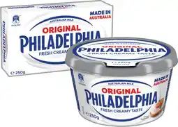 IGA Philadelphia Fresh Creamy Taste Spreadable Tub or Cream Cheese Block 250g Selected Varieties offer