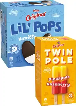 IGA Peters Original Twin Pole 8 Pack or Original LiL’ Pops 9 Pack Selected Varieties offer