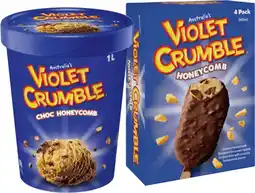 IGA Violet Crumble, Reese’s or Hershey’s Ice Cream 1 Litre or 4 Pack Selected Varieties offer