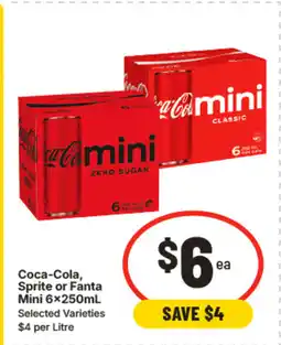 IGA Coca-cola, sprite or fanta mini 6×250ml offer