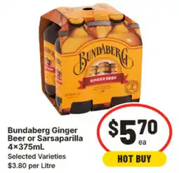 IGA Bundaberg ginger beer or sarsaparilla 4x375ml offer