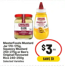 IGA Masterfoods mustard jar 170-175g, squeezy mustard 250-275g or ben's original flavoured rice 240-250g selected varieties offer