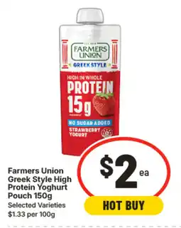 IGA Farmers union greek style high protein yoghurt pouch offer