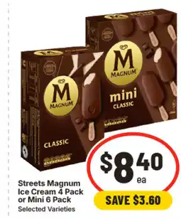 IGA Streets magnum ice cream 4 pack or mini 6 pack offer