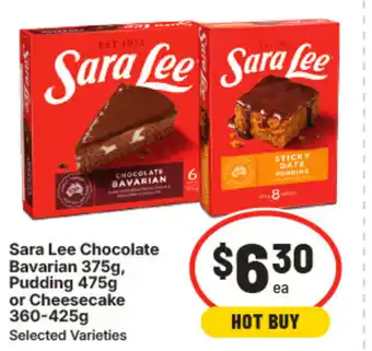Sara lee chocolate bavarian 375g, pudding 475g or cheesecake