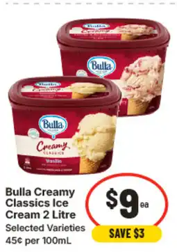 IGA Bulla creamy classics ice cream 2 litre offer