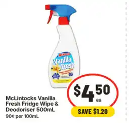 IGA Mclintocks vanilla fresh fridge wipe & deodoriser offer
